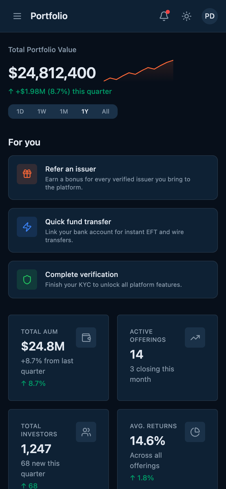 Portfolio dashboard mobile