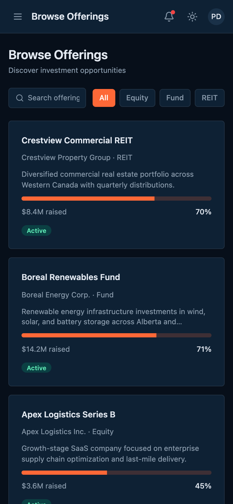 Browse offerings mobile