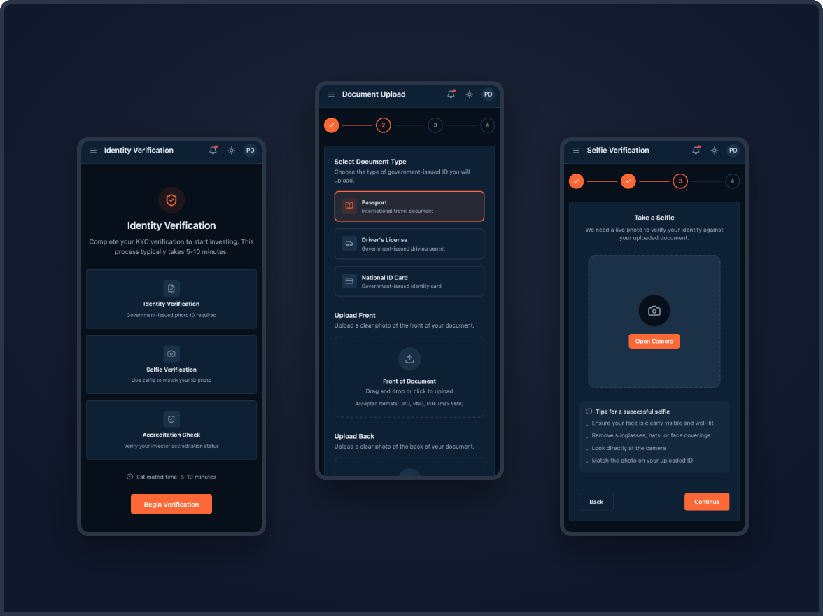 Compliance UX — KYC onboarding screens