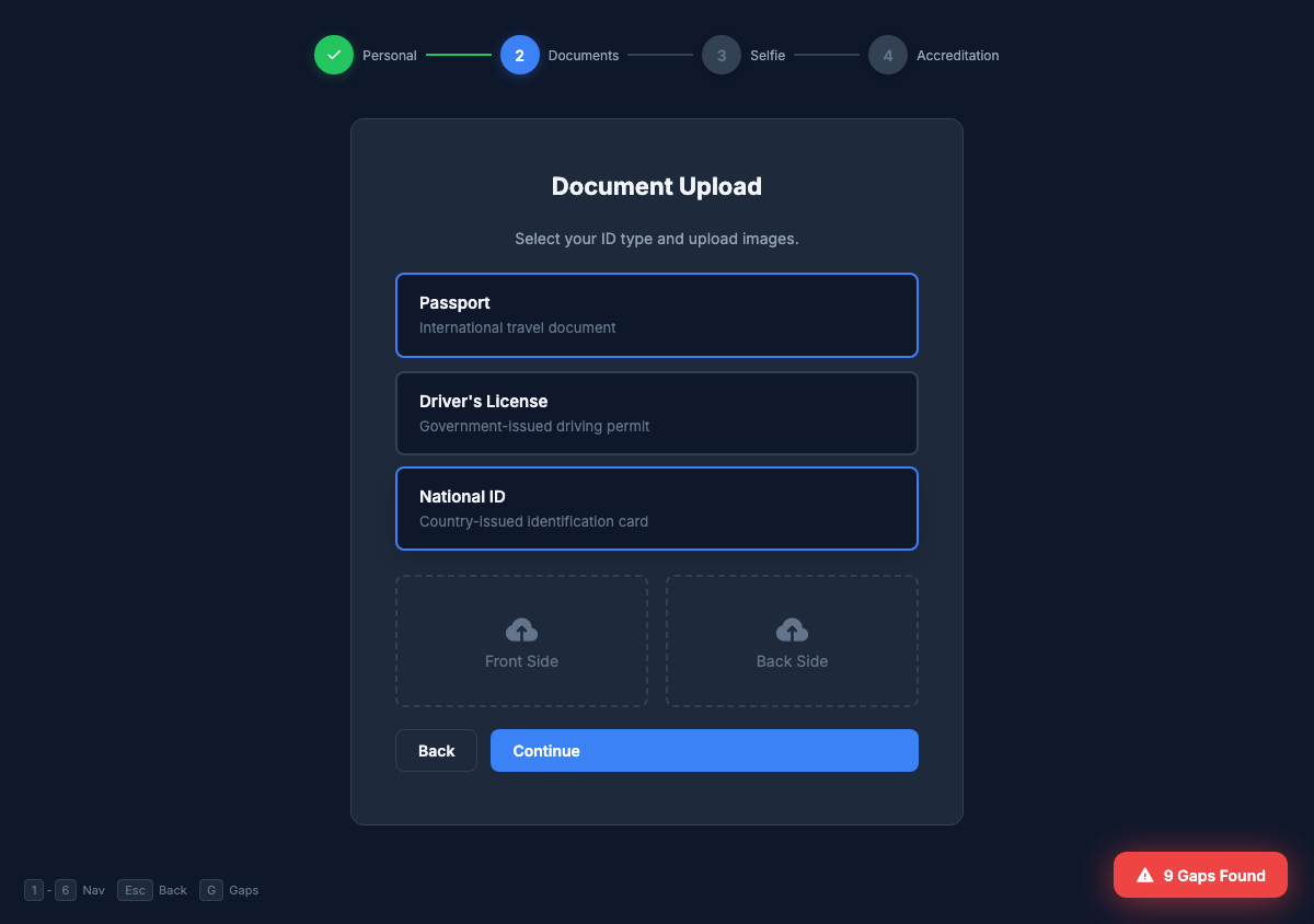 KYC document upload interface with drag-and-drop