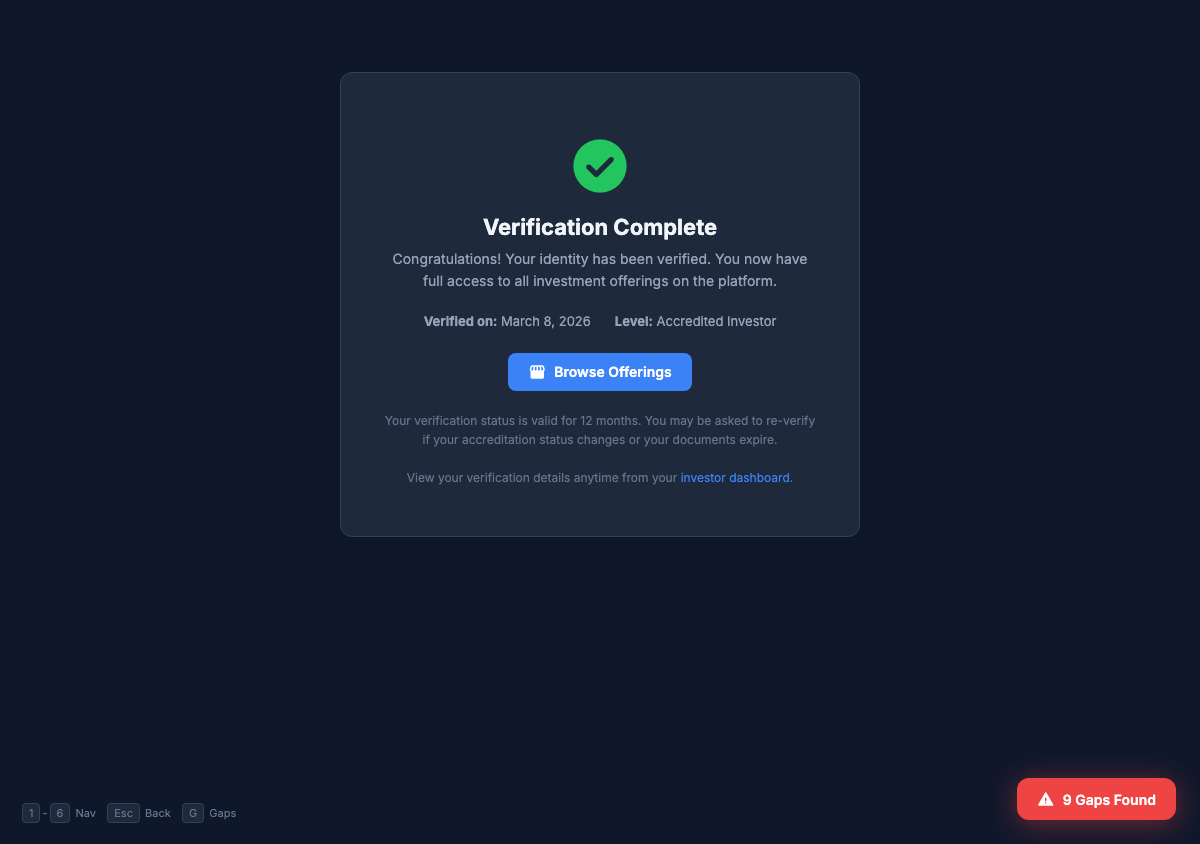KYC verification complete confirmation screen