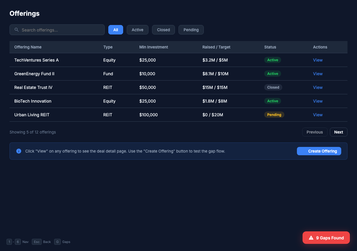 KSign offerings table showing available investment deals