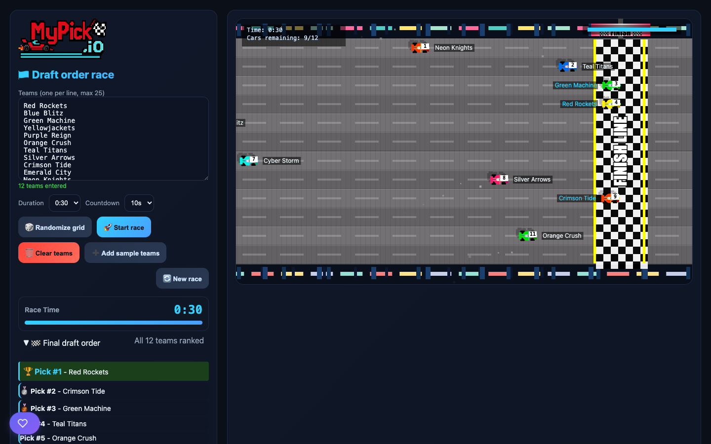 MyPick.io winner celebration with confetti